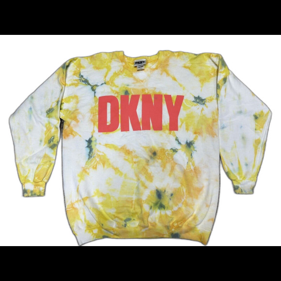 DKNY Tops - DKNY Sweatshirt Tie Dye Yellow Oversized Spell Out - Made US